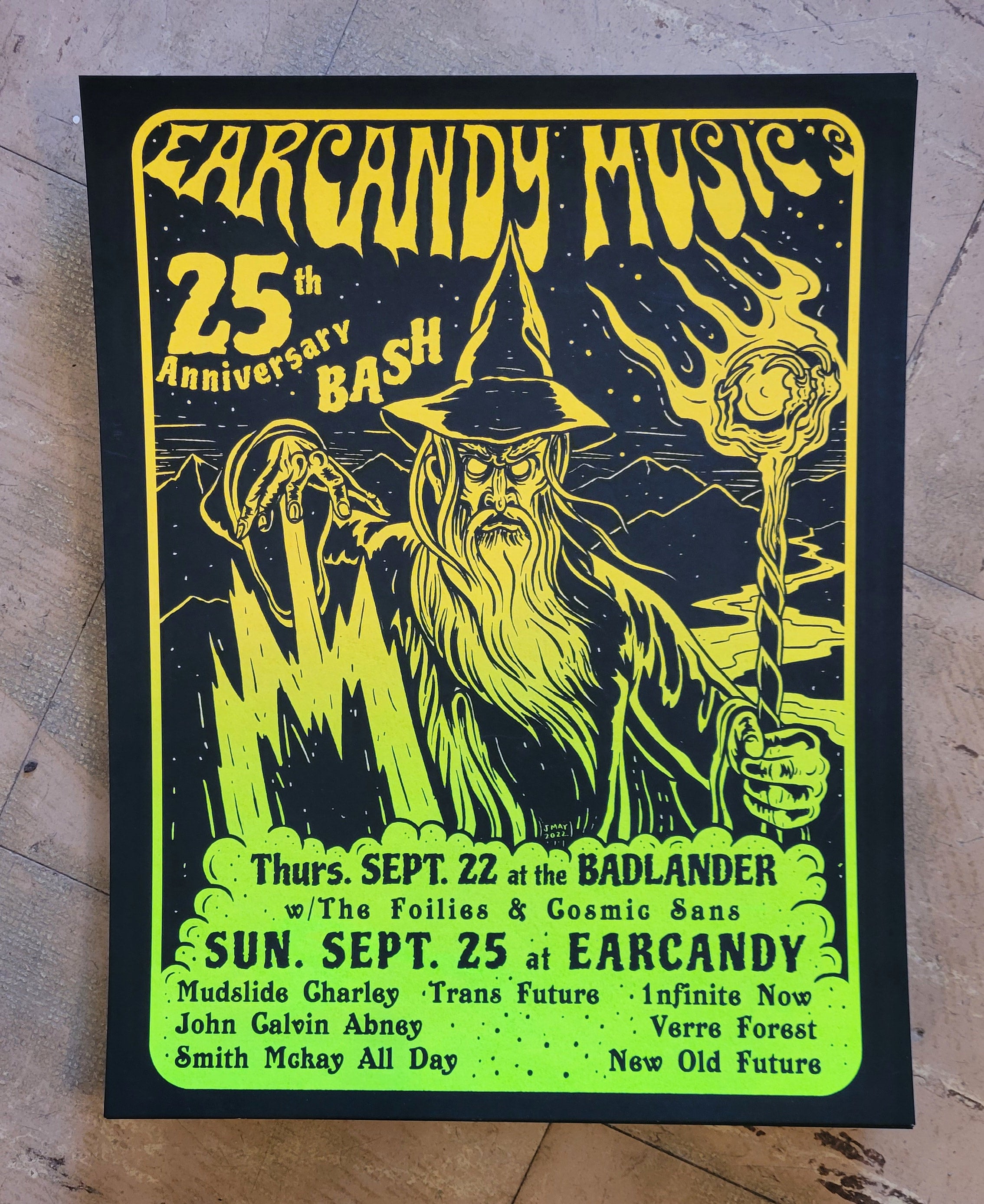 Ear Candy Music 25th Anniversary Screen Print Yellow/Neon Green Split